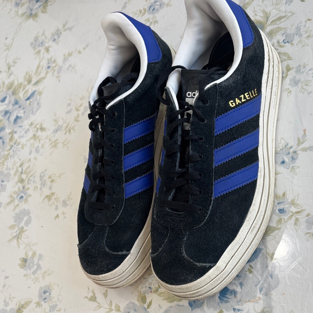 adidas Black Suede Sneakers with Blue Stripes - Picture 3 of 6
